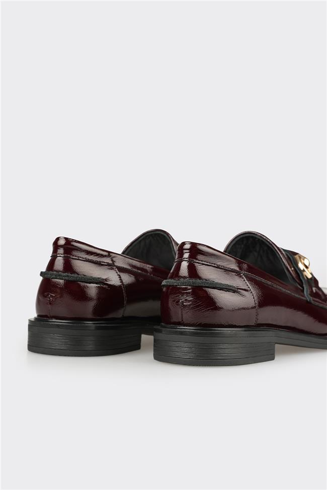 Bordo Deri Kadın Günlük Loafer
