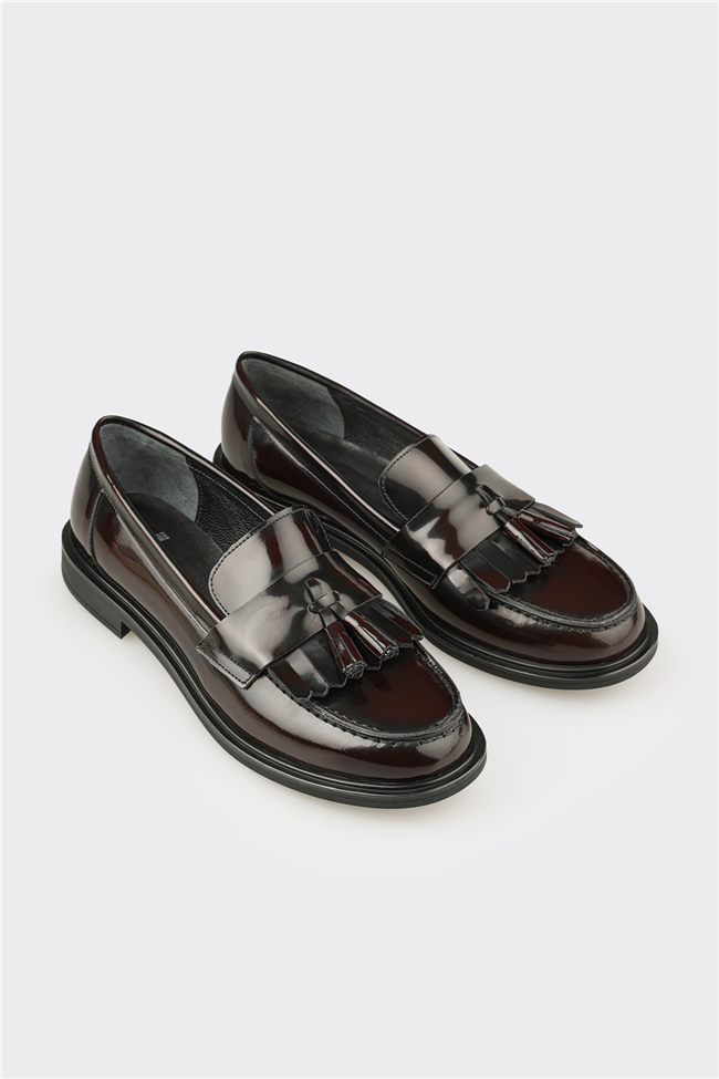 Bordo Deri Kadın Günlük Loafer