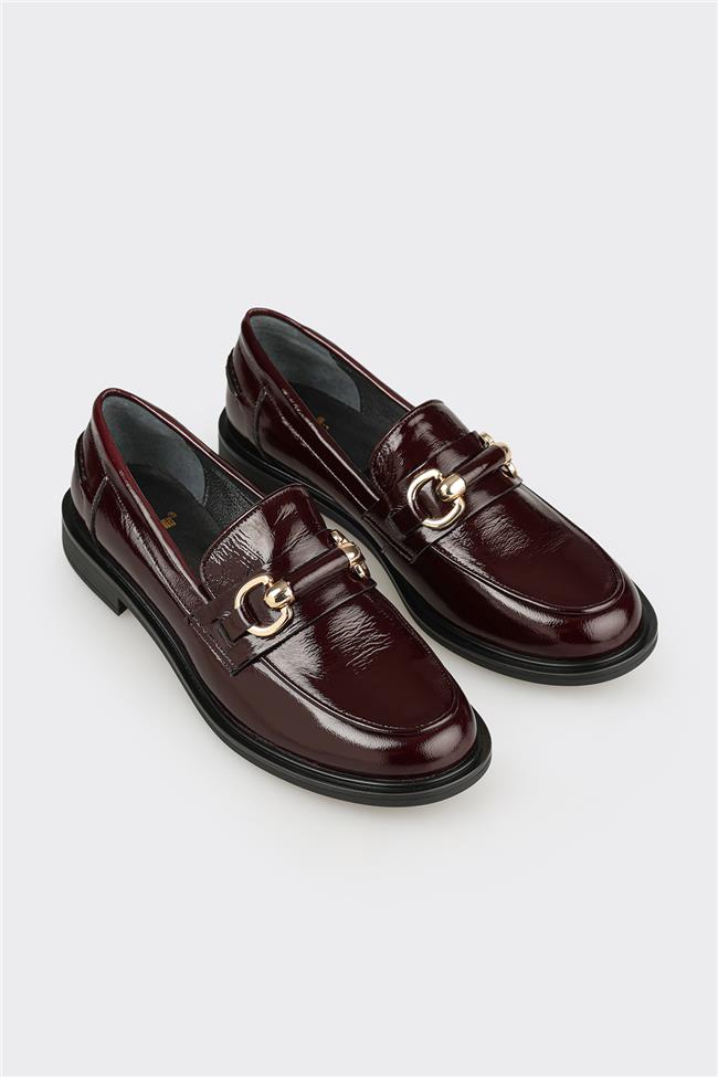 Bordo Deri Kadın Günlük Loafer