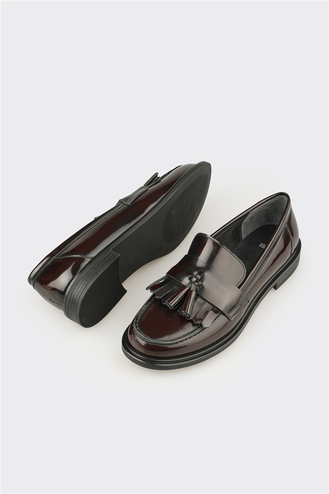 Bordo Deri Kadın Günlük Loafer