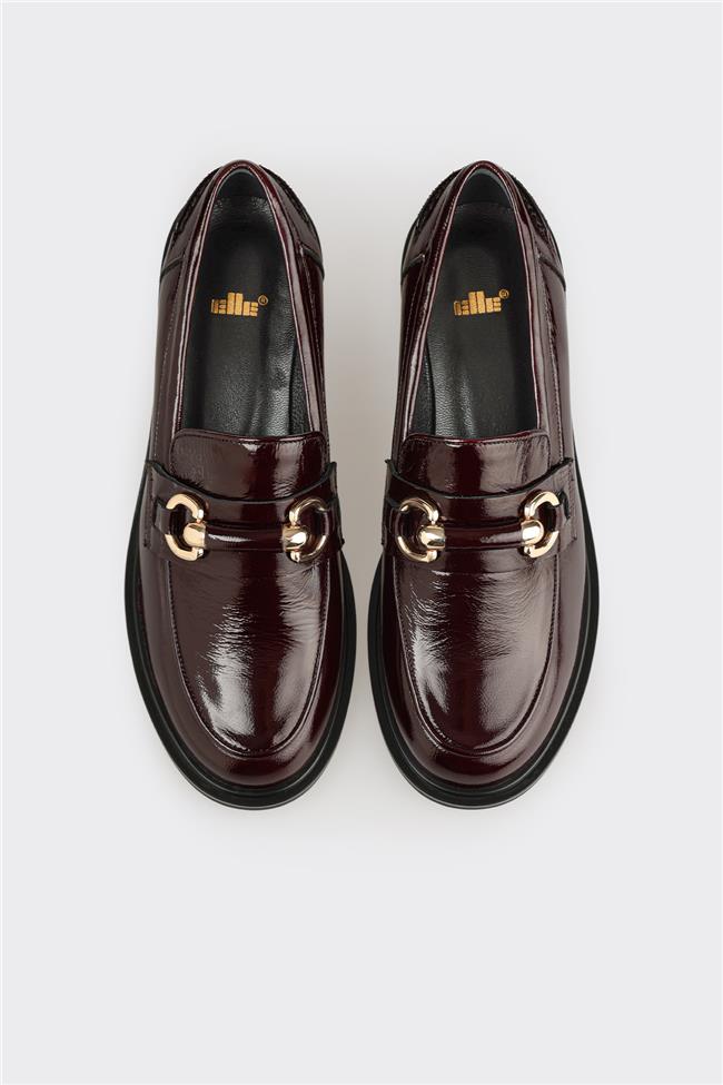 Bordo Deri Kadın Günlük Loafer