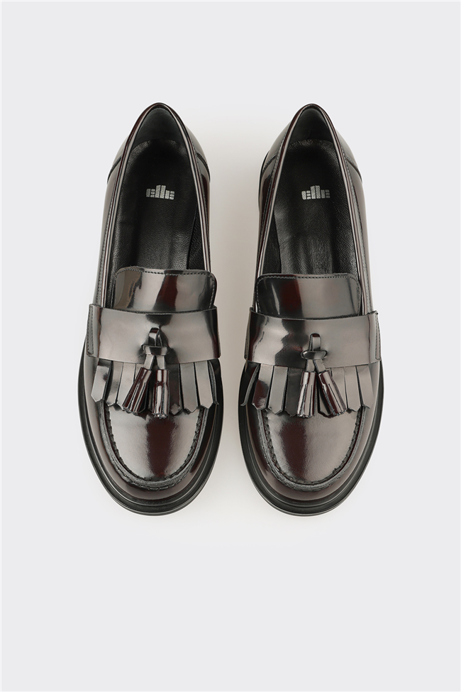 Bordo Deri Kadın Günlük Loafer