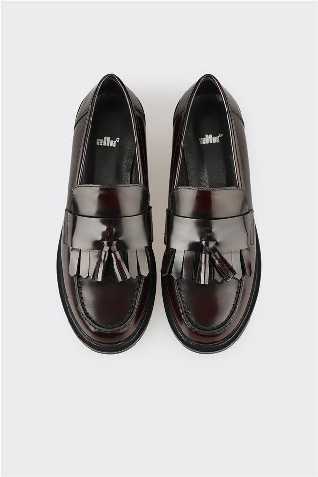 Bordo Deri Kadın Günlük Loafer