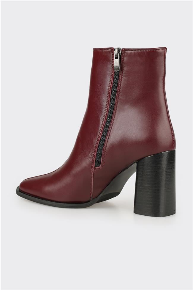 Bordo Deri Kadın Klasik Bot