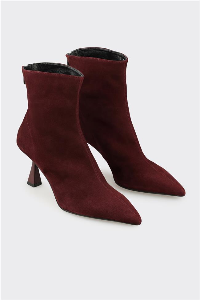 Bordo Deri Kadın Klasik Bot