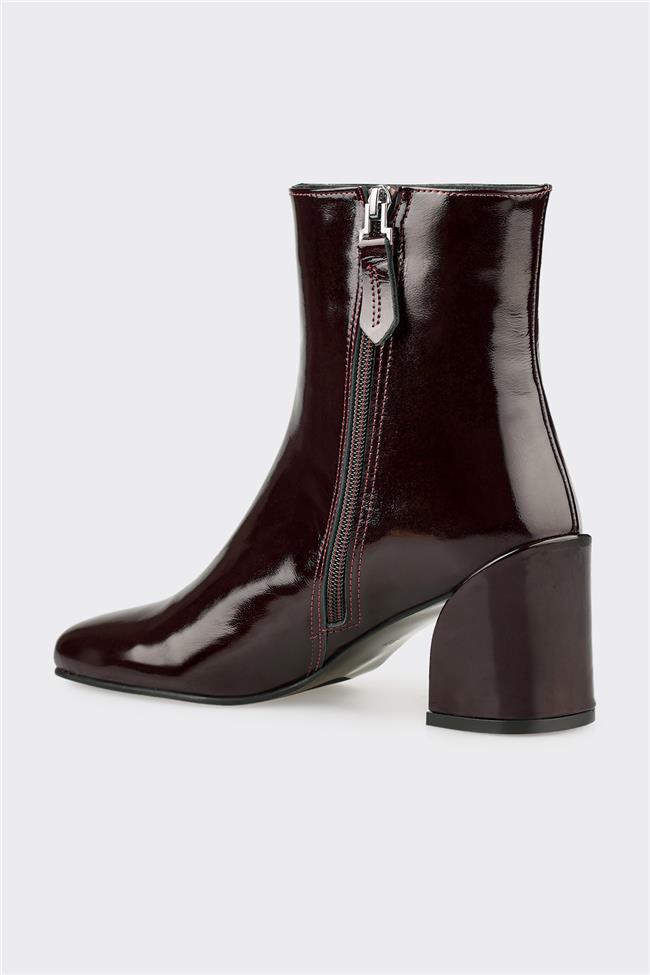 Bordo Deri Kadın Klasik Bot