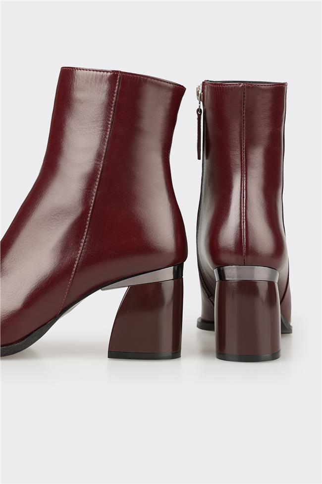 Bordo Deri Kadın Klasik Bot