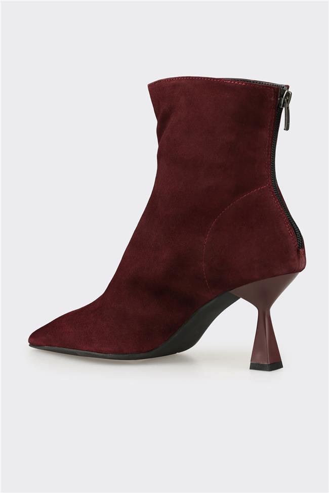 Bordo Deri Kadın Klasik Bot