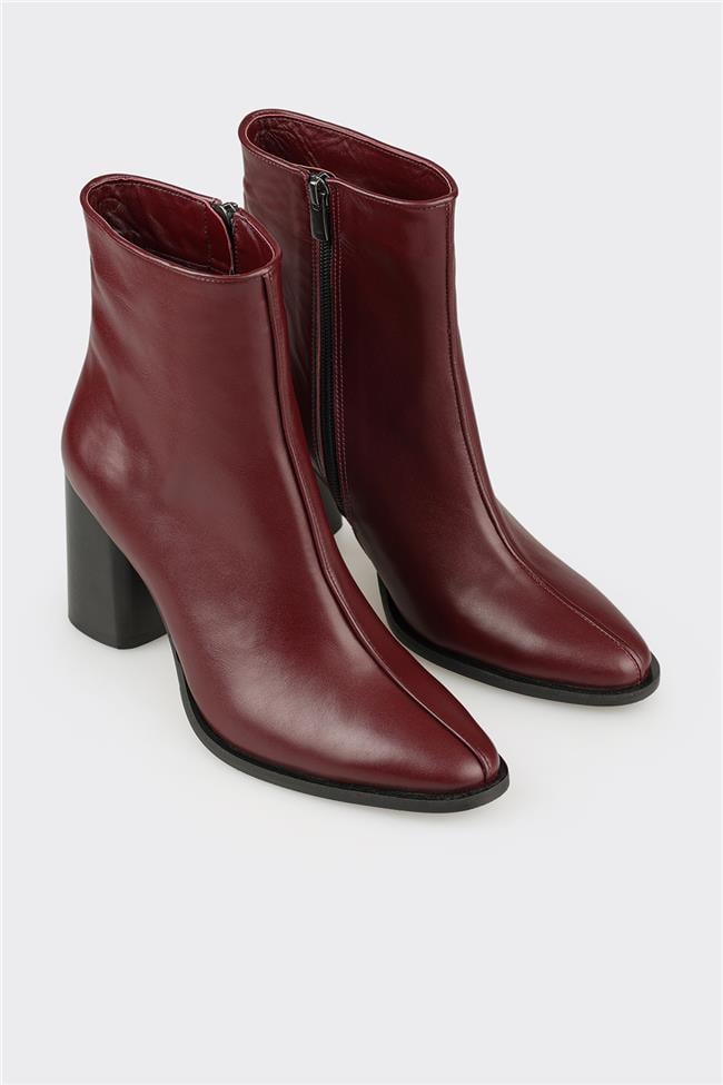 Bordo Deri Kadın Klasik Bot