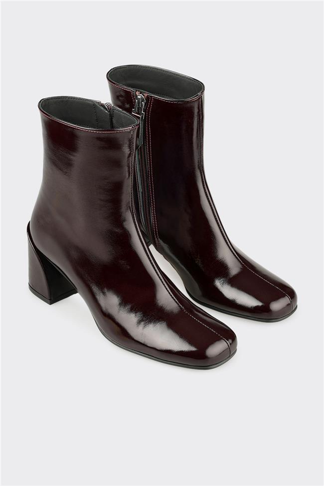 Bordo Deri Kadın Klasik Bot