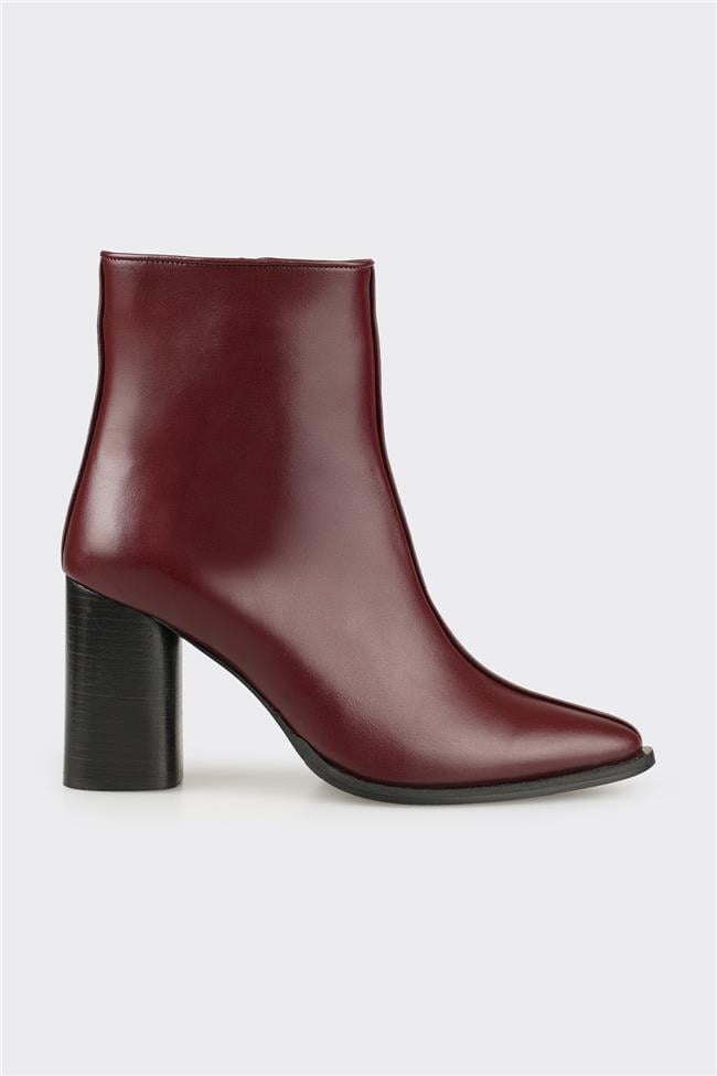 Bordo Deri Kadın Klasik Bot