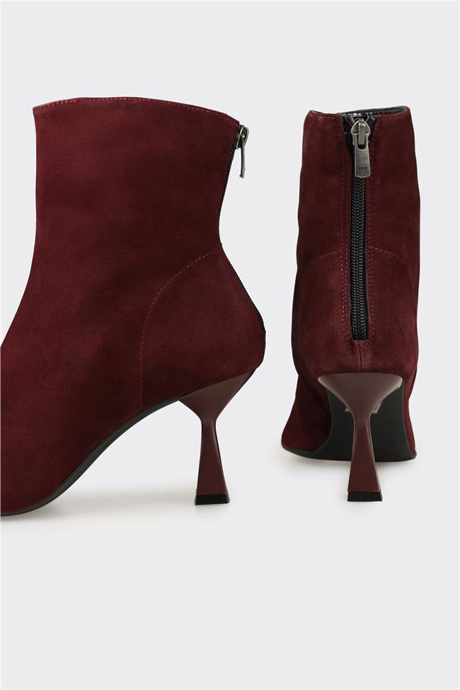 Bordo Deri Kadın Klasik Bot