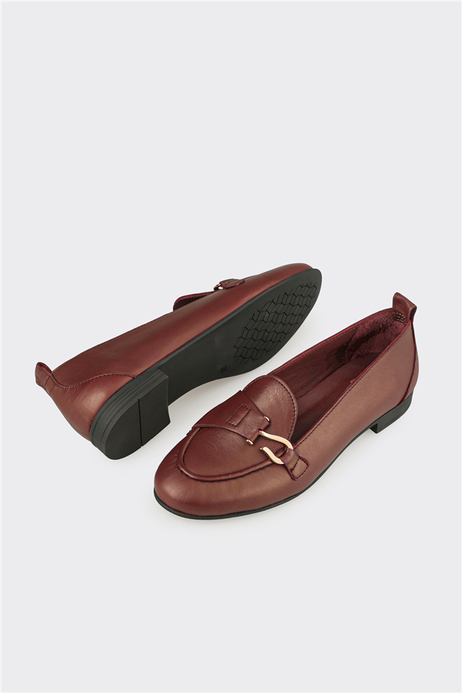 Bordo Deri Kadın Loafer