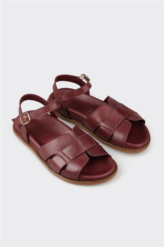 Bordo Deri Kadın Sandalet