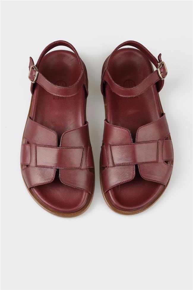 Bordo Deri Kadın Sandalet