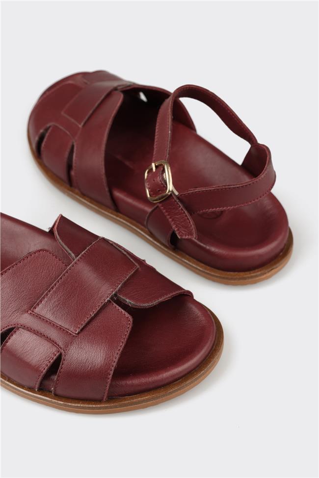 Bordo Deri Kadın Sandalet
