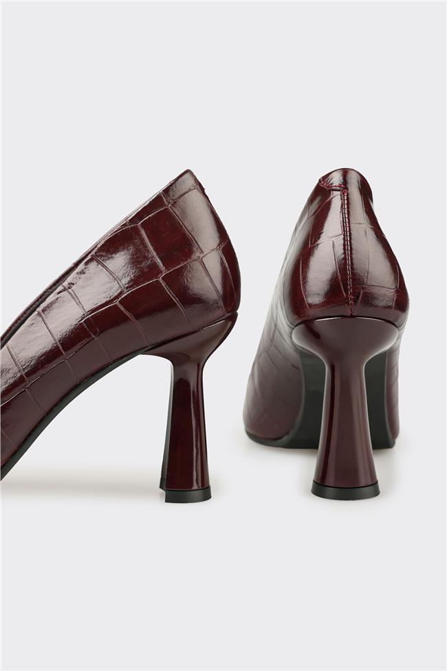 Bordo Deri Kadın Stiletto