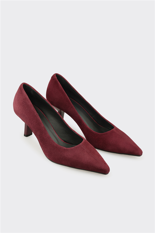 Bordo Deri Kadın Stiletto
