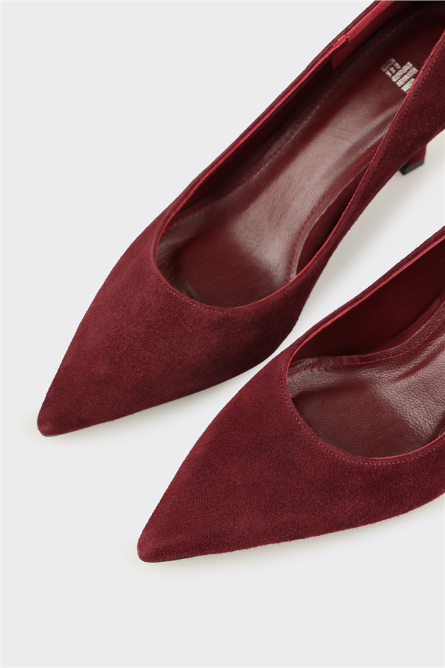 Bordo Deri Kadın Stiletto