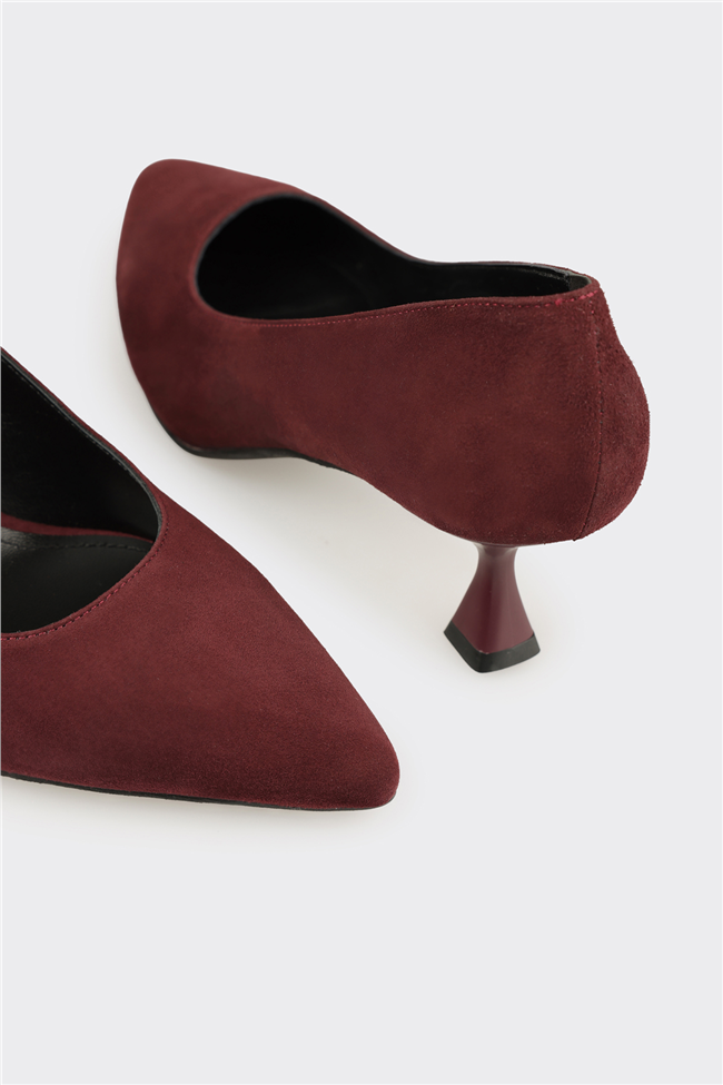Bordo Deri Kadın Stiletto