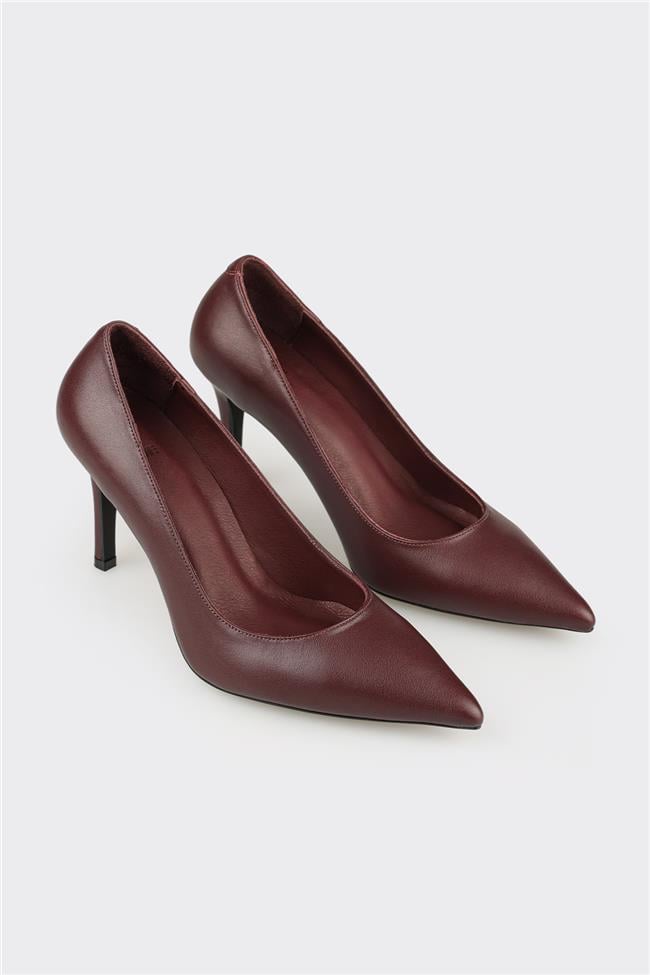 Bordo Deri Kadın Stiletto