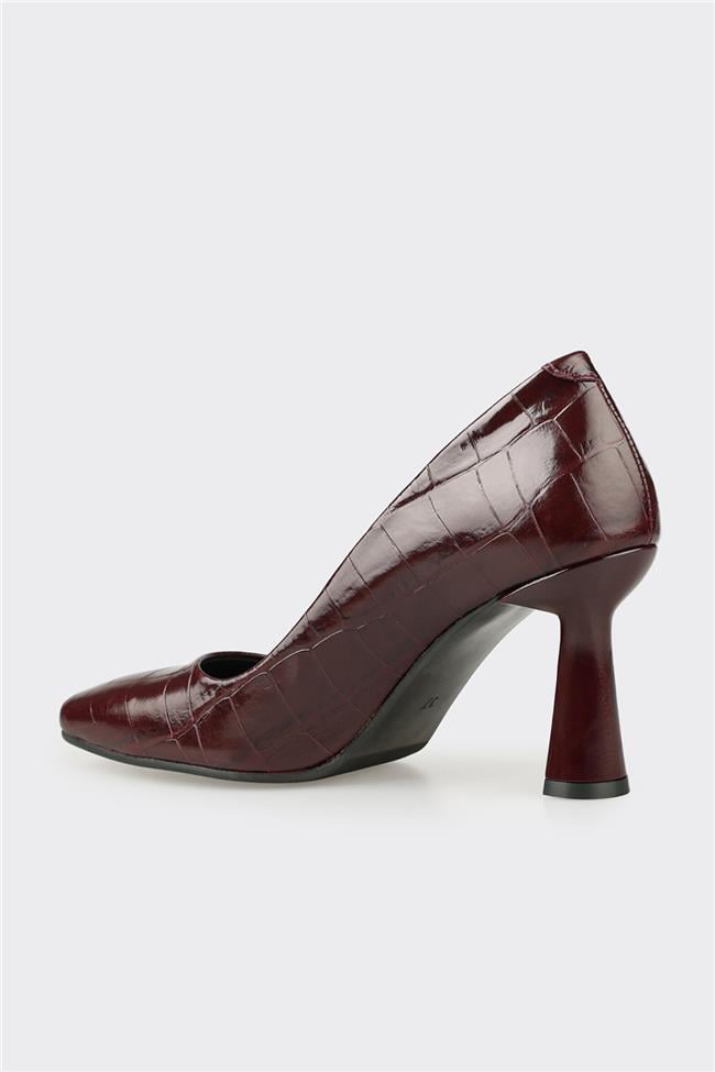 Bordo Deri Kadın Stiletto