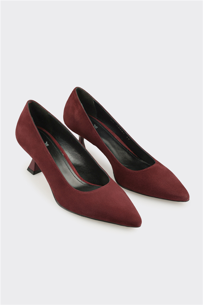 Bordo Deri Kadın Stiletto