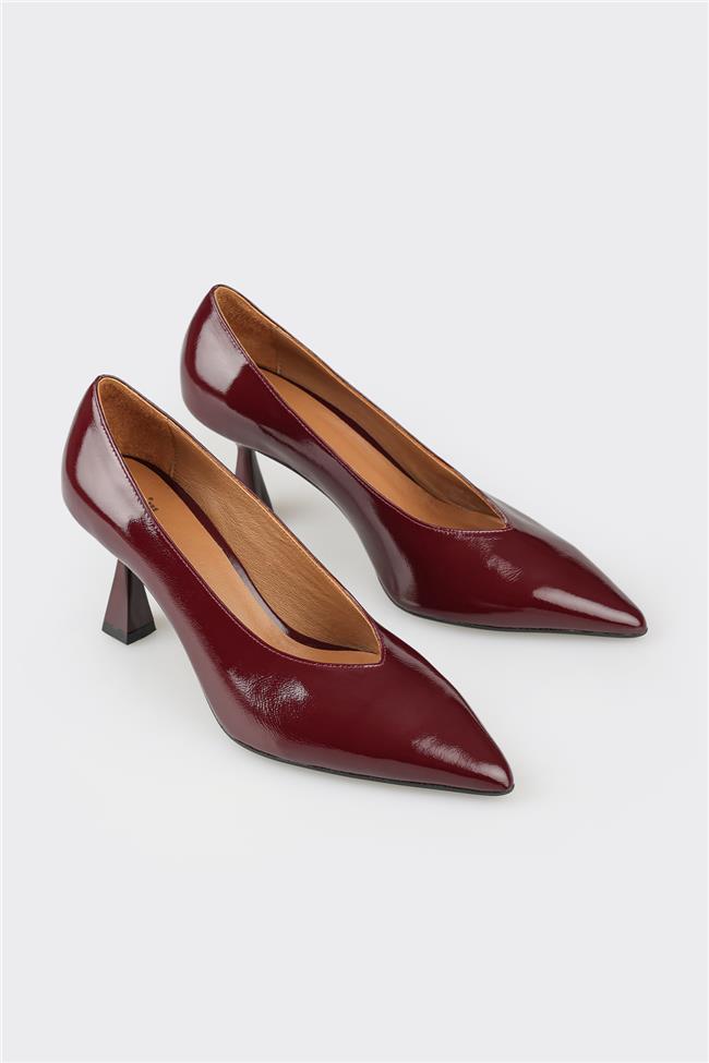 Bordo Deri Kadın Stiletto