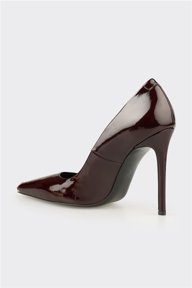 Bordo Deri Kadın Stiletto