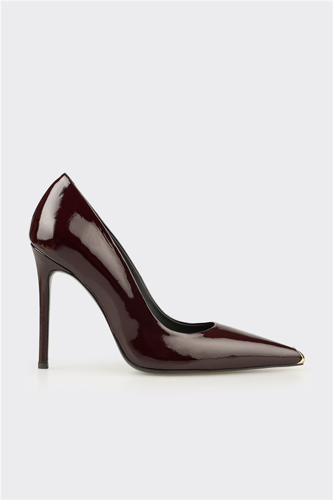 Bordo Deri Kadın Stiletto