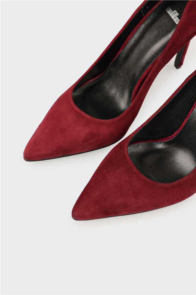 Bordo Deri Kadın Stiletto