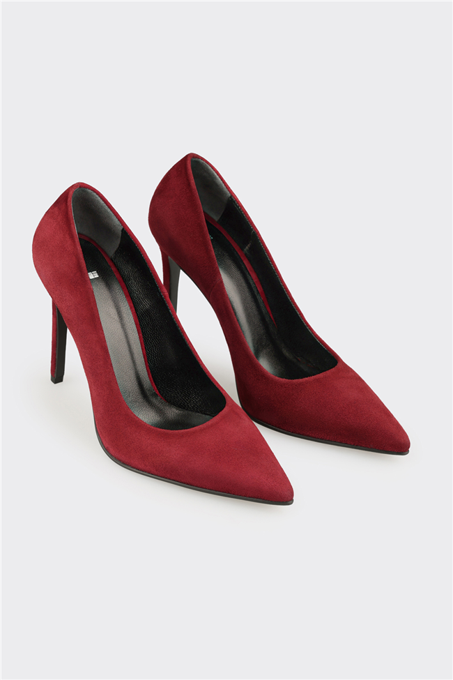 Bordo Deri Kadın Stiletto