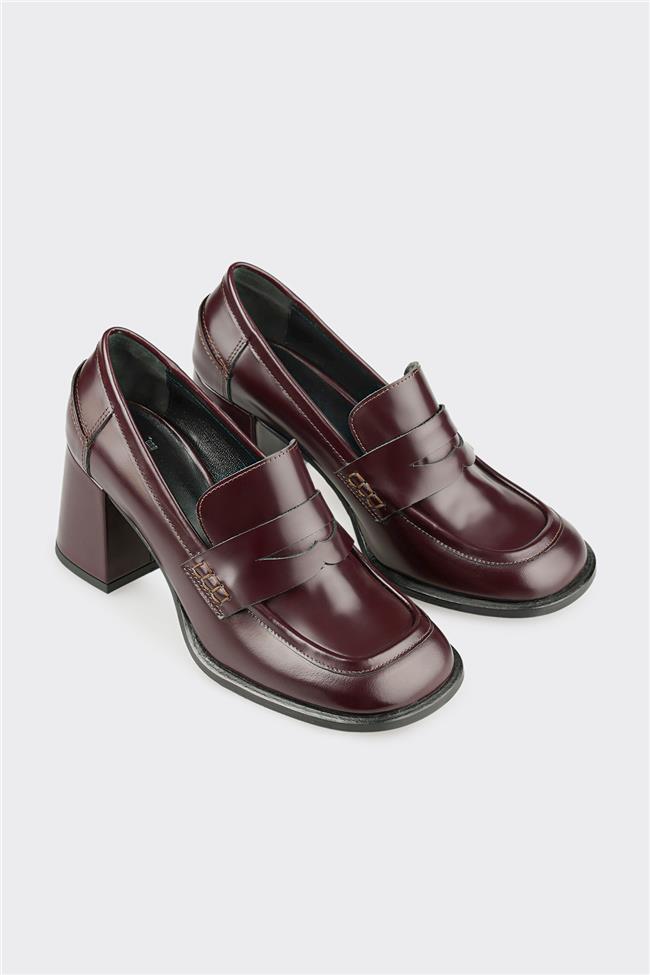 Bordo Deri Kadın Topuklu Ayakkabı