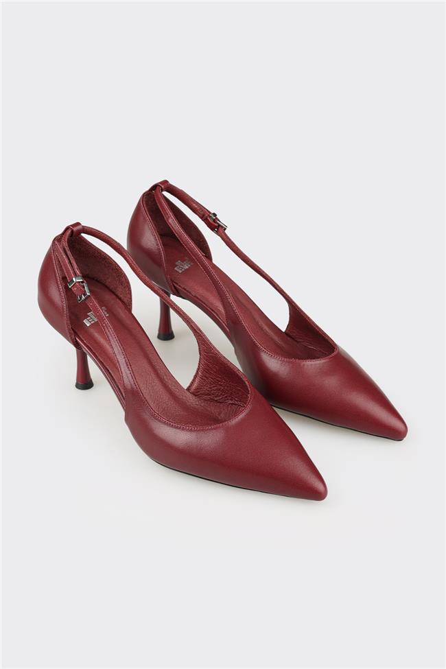 Bordo Deri Kadın Topuklu Ayakkabı
