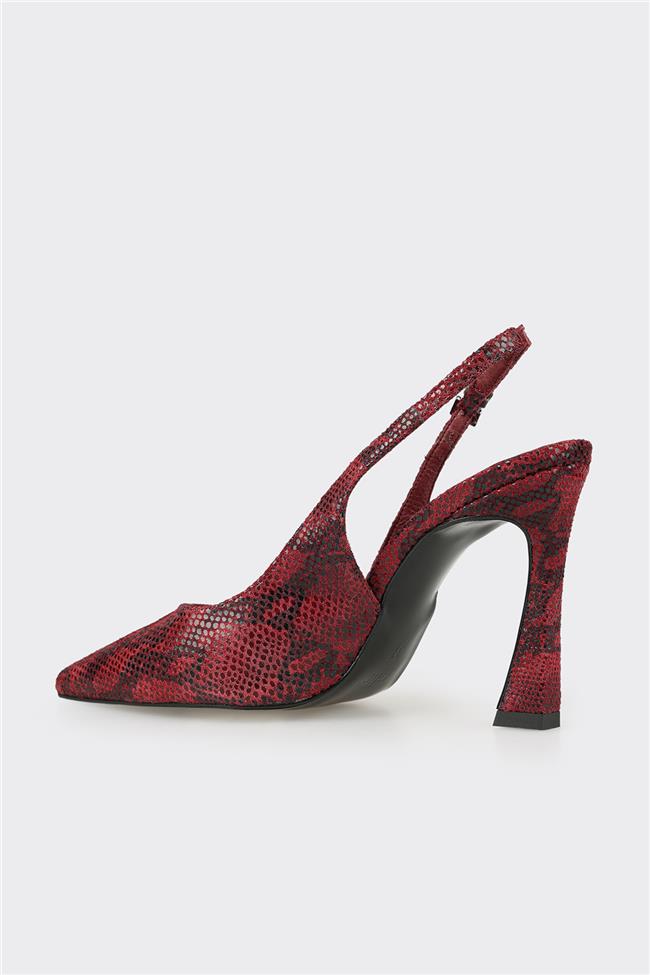 Bordo Deri Kadın Topuklu Ayakkabı