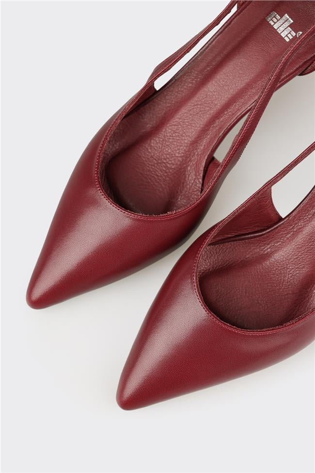 Bordo Deri Kadın Topuklu Ayakkabı