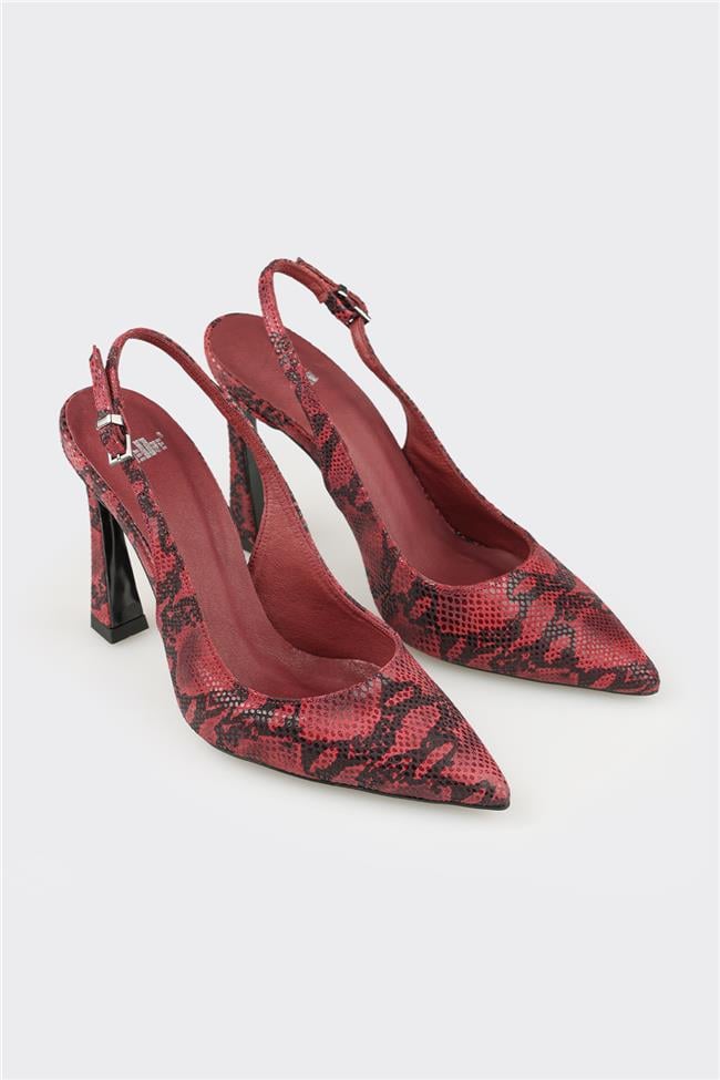 Bordo Deri Kadın Topuklu Ayakkabı