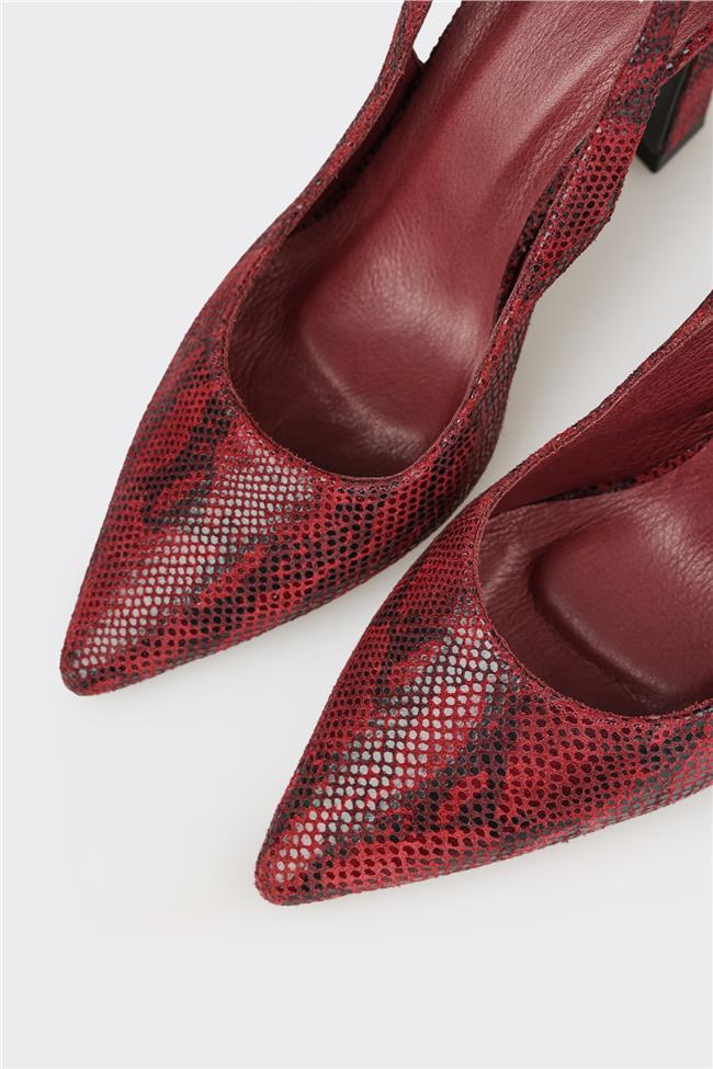 Bordo Deri Kadın Topuklu Ayakkabı