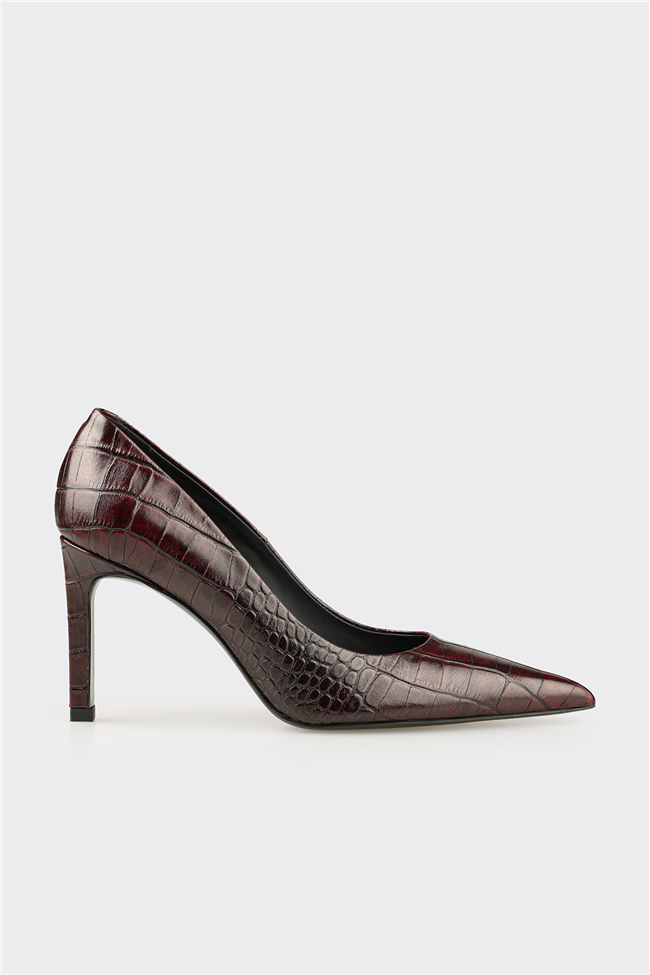 Bordo Deri Kadın Stiletto