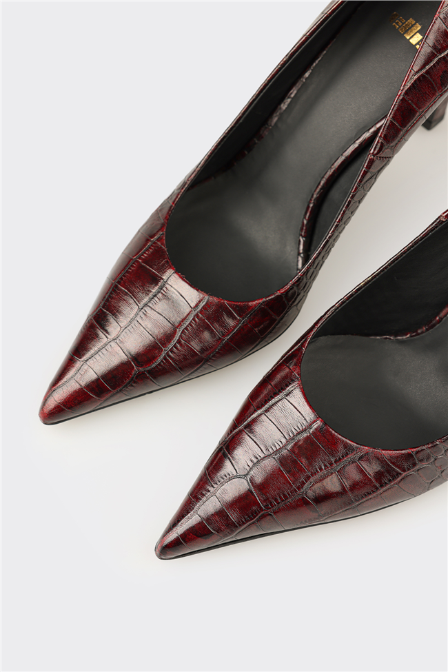 Bordo Deri Kadın Stiletto