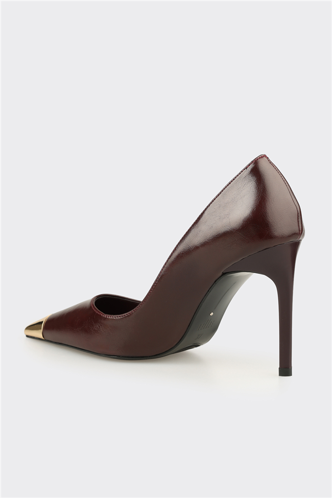 Bordo Deri Kadın Stiletto