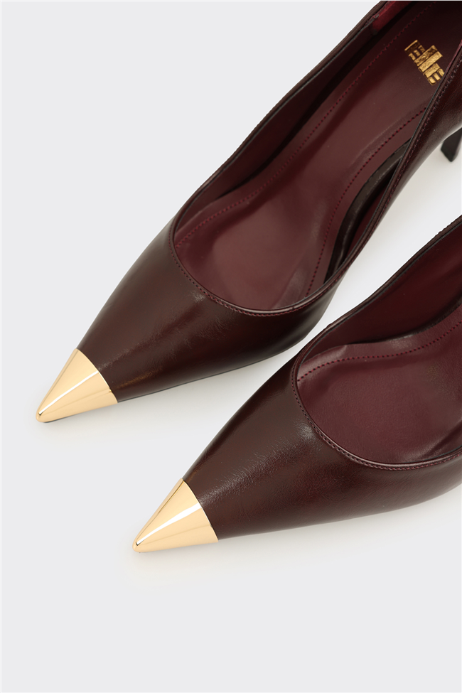 Bordo Deri Kadın Stiletto