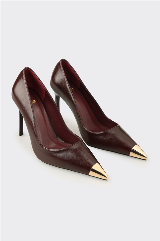Bordo Deri Kadın Stiletto