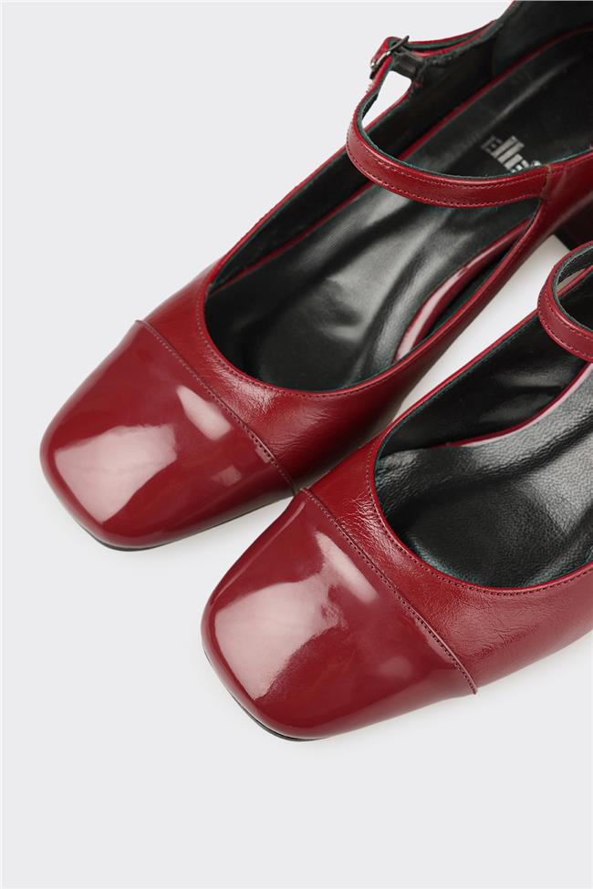 Bordo Kadın Orta Topuk Ayakkabı