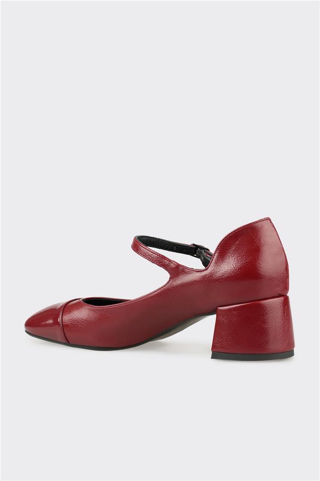 Bordo Kadın Orta Topuk Ayakkabı