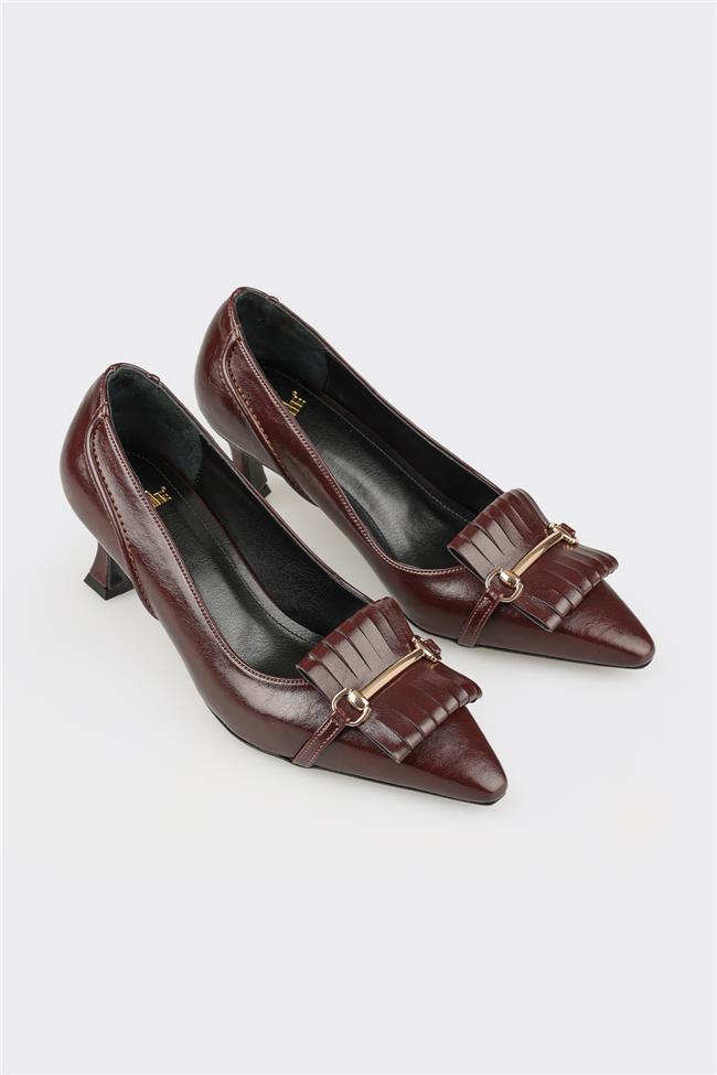 Bordo Kadın Orta Topuk Ayakkabı