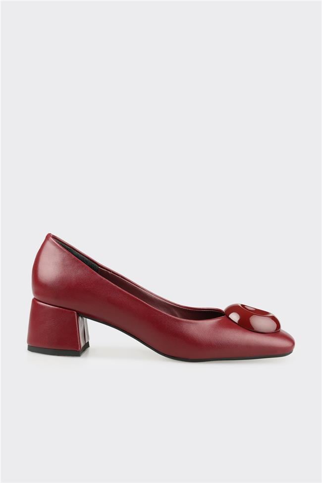 Bordo Kadın Orta Topuk Ayakkabı