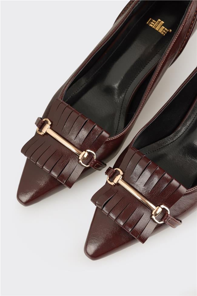 Bordo Kadın Orta Topuk Ayakkabı