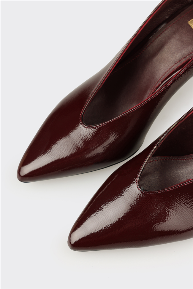 Bordo Deri Kadın Stiletto