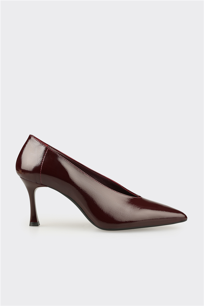 Bordo Deri Kadın Stiletto